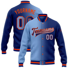 Load image into Gallery viewer, Custom Royal Light Blue-Orange Bomber Full-Snap Varsity Letterman Gradient Fashion Jacket
