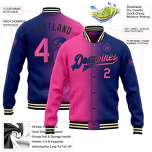 Load image into Gallery viewer, Custom Royal Pink-Black Bomber Full-Snap Varsity Letterman Gradient Fashion Jacket
