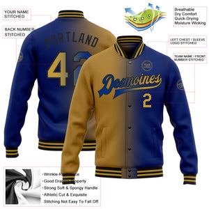 Custom Royal Old Gold-Black Bomber Full-Snap Varsity Letterman Gradient Fashion Jacket