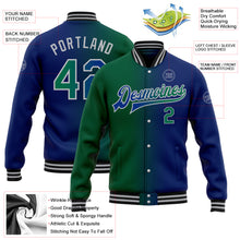 Load image into Gallery viewer, Custom Royal Kelly Green-Gray Bomber Full-Snap Varsity Letterman Gradient Fashion Jacket
