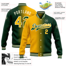 Load image into Gallery viewer, Custom Green Gold-Cream Bomber Full-Snap Varsity Letterman Gradient Fashion Jacket
