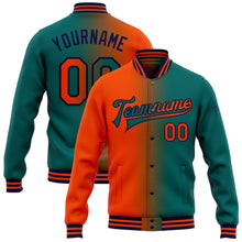 Load image into Gallery viewer, Custom Teal Orange-Navy Bomber Full-Snap Varsity Letterman Gradient Fashion Jacket
