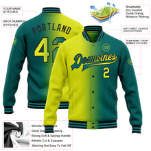 Load image into Gallery viewer, Custom Teal Neon Yellow-Black Bomber Full-Snap Varsity Letterman Gradient Fashion Jacket
