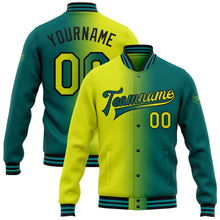 Load image into Gallery viewer, Custom Teal Neon Yellow-Black Bomber Full-Snap Varsity Letterman Gradient Fashion Jacket
