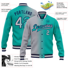 Load image into Gallery viewer, Custom Aqua Gray-Navy Bomber Full-Snap Varsity Letterman Gradient Fashion Jacket
