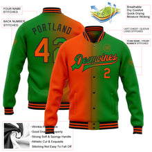 Load image into Gallery viewer, Custom Grass Green Orange-Black Bomber Full-Snap Varsity Letterman Gradient Fashion Jacket
