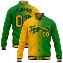 Load image into Gallery viewer, Custom Grass Green Gold-Black Bomber Full-Snap Varsity Letterman Gradient Fashion Jacket
