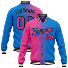 Load image into Gallery viewer, Custom Electric Blue Pink-Black Bomber Full-Snap Varsity Letterman Gradient Fashion Jacket
