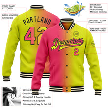 Load image into Gallery viewer, Custom Neon Yellow Neon Pink-Black Bomber Full-Snap Varsity Letterman Gradient Fashion Jacket
