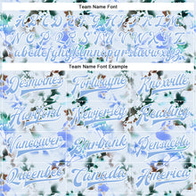 Load image into Gallery viewer, Custom White Light Blue Branches And Leaves 3D Pattern Design Bomber Full-Snap Varsity Letterman Jacket
