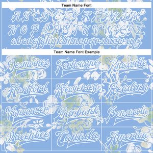 Custom Light Blue White Plant And Flower 3D Pattern Design Bomber Full-Snap Varsity Letterman Jacket