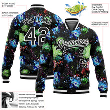 Load image into Gallery viewer, Custom Black White Glitter Bloom 3D Pattern Design Bomber Full-Snap Varsity Letterman Jacket
