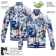 Load image into Gallery viewer, Custom White Royal Drip Painting Rose 3D Pattern Design Bomber Full-Snap Varsity Letterman Jacket
