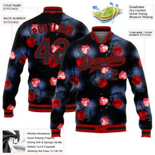 Load image into Gallery viewer, Custom Black Red Rose 3D Pattern Design Bomber Full-Snap Varsity Letterman Jacket
