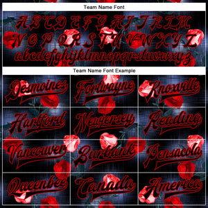 Custom Black Red Rose 3D Pattern Design Bomber Full-Snap Varsity Letterman Jacket