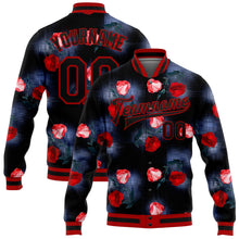 Load image into Gallery viewer, Custom Black Red Rose 3D Pattern Design Bomber Full-Snap Varsity Letterman Jacket
