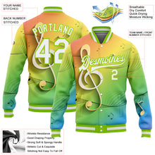 Load image into Gallery viewer, Custom Neon Green White Music Festival 3D Pattern Design Bomber Full-Snap Varsity Letterman Jacket
