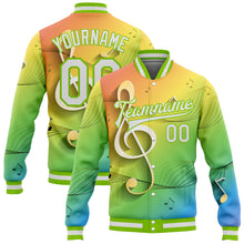 Load image into Gallery viewer, Custom Neon Green White Music Festival 3D Pattern Design Bomber Full-Snap Varsity Letterman Jacket
