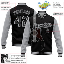 Load image into Gallery viewer, Custom Black Gray Guitar Music Festival 3D Pattern Design Bomber Full-Snap Varsity Letterman Jacket
