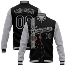 Load image into Gallery viewer, Custom Black Gray Guitar Music Festival 3D Pattern Design Bomber Full-Snap Varsity Letterman Jacket
