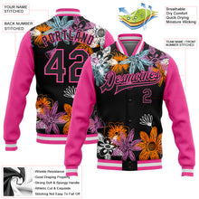 Load image into Gallery viewer, Custom Black Pink Flowers 3D Pattern Design Bomber Full-Snap Varsity Letterman Jacket
