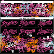 Load image into Gallery viewer, Custom Black Pink Flowers 3D Pattern Design Bomber Full-Snap Varsity Letterman Jacket
