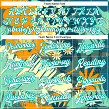 Load image into Gallery viewer, Custom Navy White-Aqua Flowers 3D Pattern Design Bomber Full-Snap Varsity Letterman Jacket
