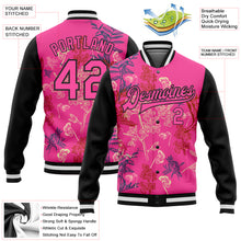 Load image into Gallery viewer, Custom Pink Black Flowers 3D Pattern Design Bomber Full-Snap Varsity Letterman Jacket
