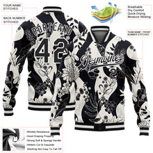 Load image into Gallery viewer, Custom Black White Floral Wave 3D Pattern Design Bomber Full-Snap Varsity Letterman Jacket
