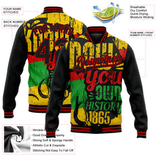 Load image into Gallery viewer, Custom Black Red Gold-Kelly Green Black History Month 3D Pattern Design Bomber Full-Snap Varsity Letterman Jacket
