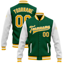 Load image into Gallery viewer, Custom Kelly Green Gold-White Bomber Full-Snap Varsity Letterman Two Tone Jacket
