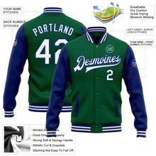 Load image into Gallery viewer, Custom Kelly Green White-Royal Bomber Full-Snap Varsity Letterman Two Tone Jacket
