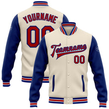 Load image into Gallery viewer, Custom Cream Red-Royal Bomber Full-Snap Varsity Letterman Two Tone Jacket
