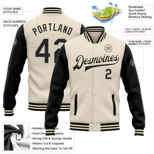 Custom Cream Black Bomber Full-Snap Varsity Letterman Two Tone Jacket