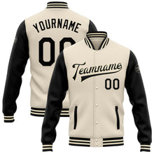 Load image into Gallery viewer, Custom Cream Black Bomber Full-Snap Varsity Letterman Two Tone Jacket
