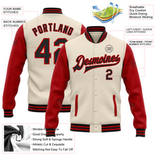 Load image into Gallery viewer, Custom Cream Black-Red Bomber Full-Snap Varsity Letterman Two Tone Jacket
