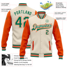 Load image into Gallery viewer, Custom Cream Kelly Green-Orange Bomber Full-Snap Varsity Letterman Two Tone Jacket
