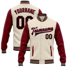 Load image into Gallery viewer, Custom Cream Black Crimson-City Cream Bomber Full-Snap Varsity Letterman Two Tone Jacket
