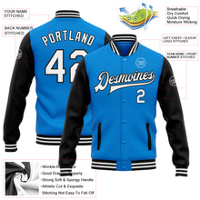 Load image into Gallery viewer, Custom Electric Blue White-Black Bomber Full-Snap Varsity Letterman Two Tone Jacket
