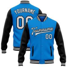 Load image into Gallery viewer, Custom Electric Blue White-Black Bomber Full-Snap Varsity Letterman Two Tone Jacket
