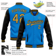 Load image into Gallery viewer, Custom Electric Blue Old Gold-Black Bomber Full-Snap Varsity Letterman Two Tone Jacket
