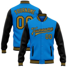 Load image into Gallery viewer, Custom Electric Blue Old Gold-Black Bomber Full-Snap Varsity Letterman Two Tone Jacket
