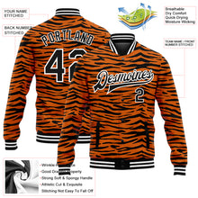 Load image into Gallery viewer, Custom Orange Black-White Tiger Stripes 3D Pattern Design Bomber Full-Snap Varsity Letterman Jacket

