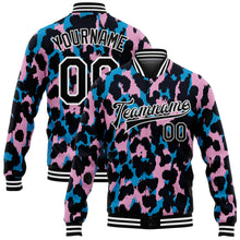 Load image into Gallery viewer, Custom Light Pink Black-White Leopard Print 3D Pattern Design Bomber Full-Snap Varsity Letterman Jacket
