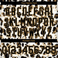 Load image into Gallery viewer, Custom White Black-Old Gold Leopard Print 3D Pattern Design Bomber Full-Snap Varsity Letterman Jacket
