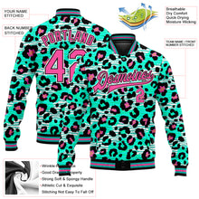Load image into Gallery viewer, Custom Aqua Pink-Black Leopard Print 3D Pattern Design Bomber Full-Snap Varsity Letterman Jacket
