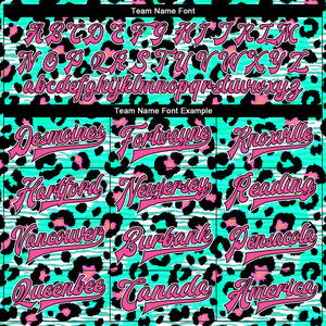 Custom Aqua Pink-Black Leopard Print 3D Pattern Design Bomber Full-Snap Varsity Letterman Jacket