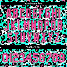 Load image into Gallery viewer, Custom Aqua Pink-Black Leopard Print 3D Pattern Design Bomber Full-Snap Varsity Letterman Jacket
