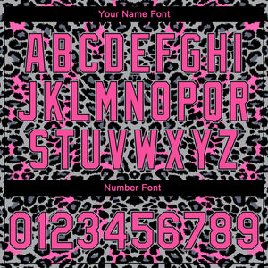 Custom Gray Pink-Black Leopard Print 3D Pattern Design Bomber Full-Snap Varsity Letterman Jacket
