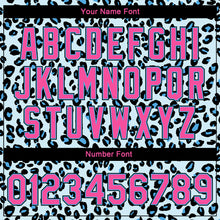 Load image into Gallery viewer, Custom Sky Blue Pink-Black Leopard Print 3D Pattern Design Bomber Full-Snap Varsity Letterman Jacket
